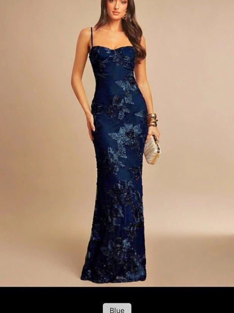 Luxe Blue Spaghetti Straps Fitted Party Formal Evening Gown Deess